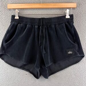 ALO Yoga Black Terry Cloth Shorts Women's Medium Lounge Drawstring Pockets M